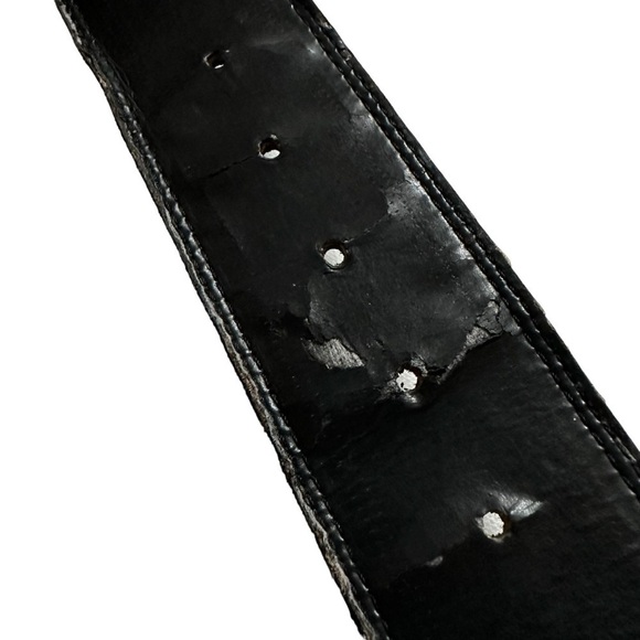 Axcess Made in Italy Genuine Black Leather Wide Waist Belt, Bronze Buckle Medium - Picture 9 of 10